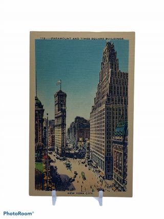 Ny Postcard York City Times Square And Paramount Building Vintage Linen