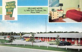 Kel - Lake Motel East Carthage,  Mo Route 66 Roadside 1957 Vintage Postcard