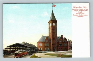 Milwaukee Wi,  Passenger Depot Of Railroad,  Vintage Wisconsin Postcard