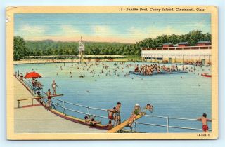 Postcard Oh Cincinnati Sunlite Swimming Pool Coney Island Vintage Linen H10