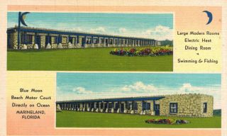 Vintage Postcard - Blue Moon Beach Motor Court,  Marineland,  St.  Augustine,  Fl