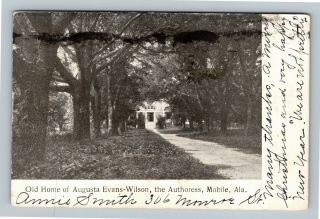 Mobile Al,  Home Of Augusta Evans - Wilson,  Vintage Alabama C1906 Postcard