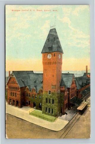 Detroit Mi,  Michigan Central Railroad Depot,  Vintage Michigan C1911 Rpo Postcard