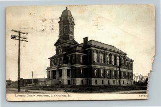 Lawrenceville Il,  Lawrence County Court House,  Vintage Illinois C1916 Postcard