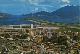China Hong Kong Aerial View Of Kai Tak Airport Postcard Vintage Post Card