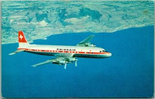 Vintage 1959 Swissair Airlines Advertising Postcard " Dc - 7c Seven Seas " W/ Cancel