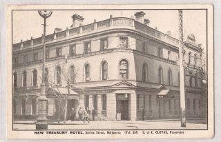 Vintage Postcard Rppc Treasury Hotel,  Spring St Melbourne 1900s