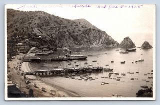 Vintage Rppc Postcard Santa Catalina Islands 1915 Birdseye View Of Docks Boat C7