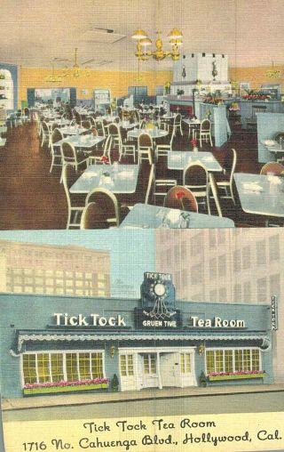 Vintage Postcard - Atick Tock Tea Room,  Hollywood,  Ca