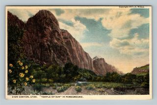 Zion Canyon Ut,  Temple Of Sun,  Wildflowers,  Vintage Utah Postcard