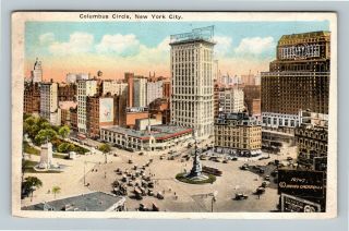 York City Ny,  Columbus Circle,  Wrigleys,  Vintage York C1926 Postcard