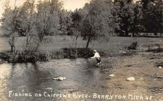 Rppc Fishing On Chippewa River,  Barryton,  Michigan C1910s Vintage Postcard