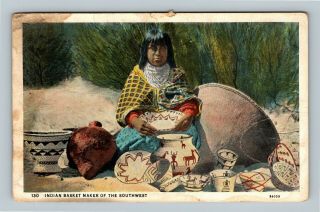 Indian Basket Maker Of The Southwest,  Native American Vintage C1930 Postcard