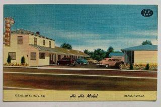 1953 Nv Postcard Reno Nevada Hi Ho Motel East 4th Street Us 40 Vintage Linen