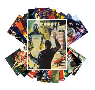 Postcards Pack [24 Cards] Robots Scifi Vintage Space Horror Movie Posters Cc1002
