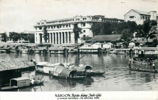 Saigon Vietnam National Bank Vintage Real Photo Postcard View