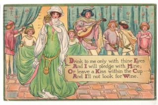 083020 Vintage Nister Postcard Revellers And Pretty Lady Drink To Me Only 1915