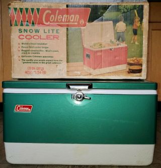 Vintage Green Coleman Metal Ice Chest Cooler Snow Lite Snowlite Box,