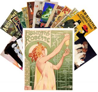 Postcards Pack [24 Cards] Absinthe Campari Vintage Alcohol Art Deco Ads Cc1081