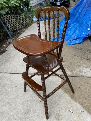 Beautifully Refinished Vintage Jenny Lind Wooden Baby Feeding High Chair & Tray