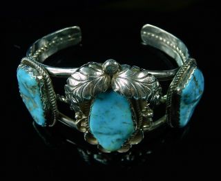 Vintage Navajo Native American Indian Sterling Silver Blue Stone Bracelet Cuff