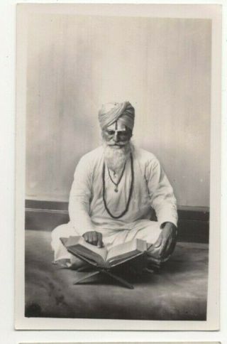 Indian Sikh Man Reading Book Circa 1920s Vintage Rp Postcard 286c