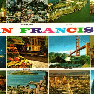 Vintage 1960s San Francisco Sights Postcard Bay Golden Gate Bridge Cable Cars