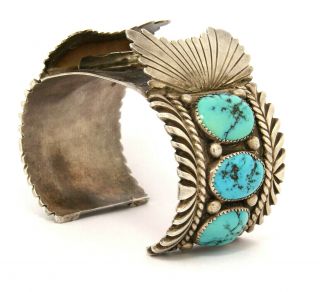 Vintage Navajo Sterling Silver And Turquoise Watch Cuff Sluein