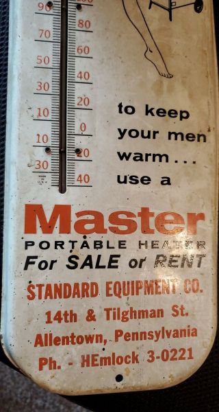 Vintage Master Portable Heater Advertising Thermometer.  Tilghman St Allentown PA 3
