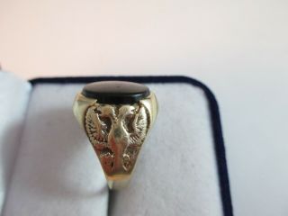 Lovely Vintage,  London 1978,  9ct Gold Russian Eagle Onyx Ring Uk Size M1/2 5.  4g