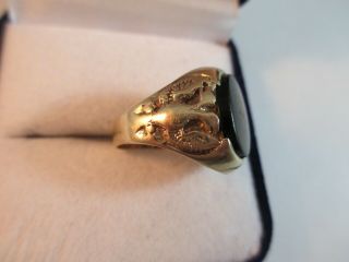 LOVELY VINTAGE,  LONDON 1978,  9ct GOLD RUSSIAN EAGLE ONYX RING UK SIZE M1/2 5.  4g 3