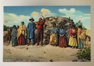 Vintage Postcard Navajo Indians At Home Native Americana