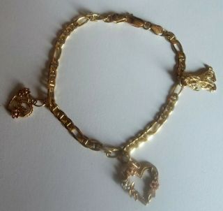Vintage 14k Yellow & Rose Gold Charm Bracelet Hearts Love Dog 7.  6 Grams