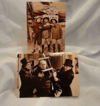 Two Vintage Black & White Three Stooges Unposted Postcards Fotocards 4 3/8 " / 6 "