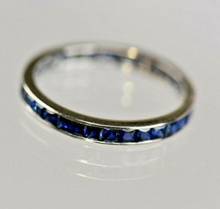 Vintage 14 Karat White Gold Natural Blue Sapphire Channel Band Anniversary Ring