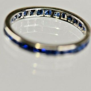 Vintage 14 Karat White Gold Natural Blue Sapphire Channel Band Anniversary Ring 2