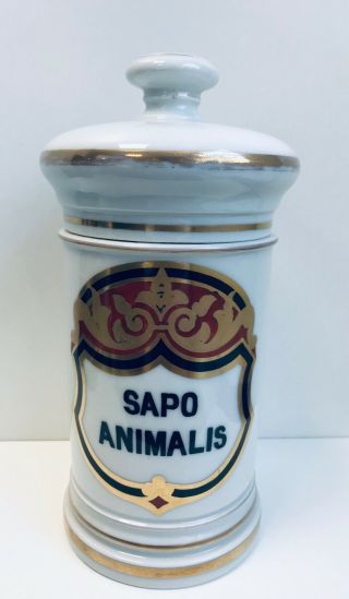 Vintage Old Paris Porcelain Pharmacy Apothecary Jar Sapo Animalis