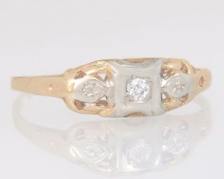 Antique Art Deco Diamond 14k Two Tone Gold Engagement Ring Size 7.  25