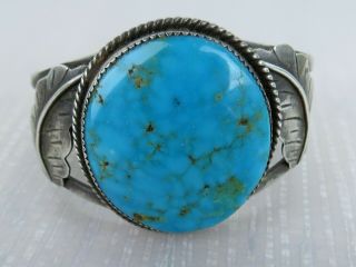Big Bold Vtg Turquoise Sterling Silver Navajo Nat Am J.  F.  1911 Cuff Bracelet