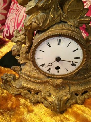 Rare Antique French Japy Freres Gilt Gilded Brass Vintage mantle mantel clock 2