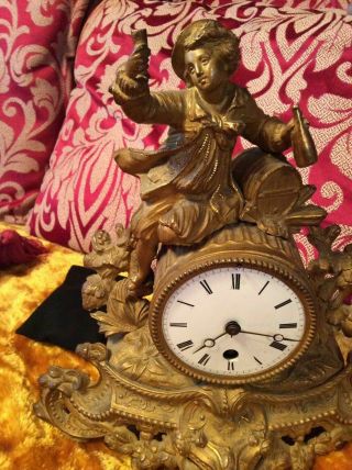 Rare Antique French Japy Freres Gilt Gilded Brass Vintage mantle mantel clock 3