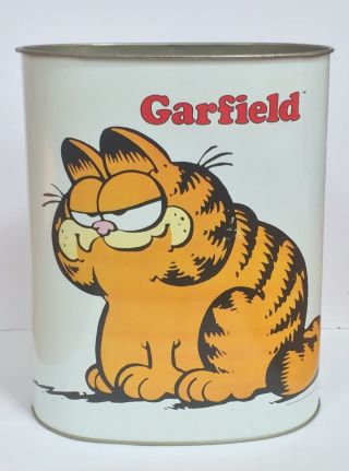Garfield Vintage 1978 Metal Tin Waste Basket Trash Can - Cheinco - Very