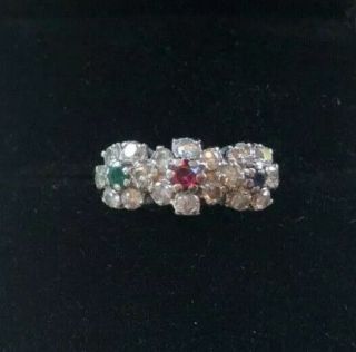 Vintage Diamond Flower Cluster Ring 18k White Gold Ruby Sapphire Emerald Center