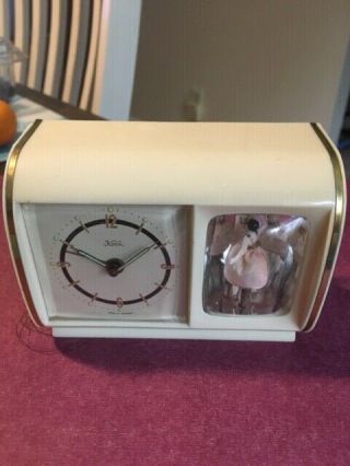Vintage Reuge Music Box Alarm Clock With Dancing Ballerina.  Made In Germany