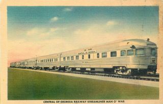 Central Of Georgia Railway Streamliner Man O War Vintage Linen Postcard
