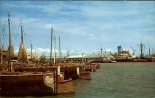 Penang Malaysia Steamship And Fishing Boats Vintage Postcard