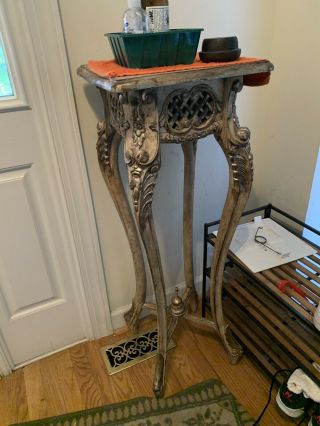 Vintage Hand - Carved Chinese Rosewood And Marble Pedestal Table/plant Stand