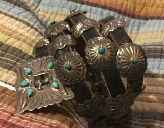 Vintage Navajo Sterling Silver And Turquoise Small Concho Belt