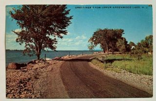 1955 Nj Postcard " Greetings From Upper Greenwood Lake " Road Vintage Plastichrome