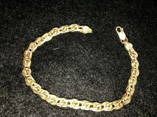 14k Yellow Gold Italy Double Link Chain 8 " Bracelet Curved Vintage ?